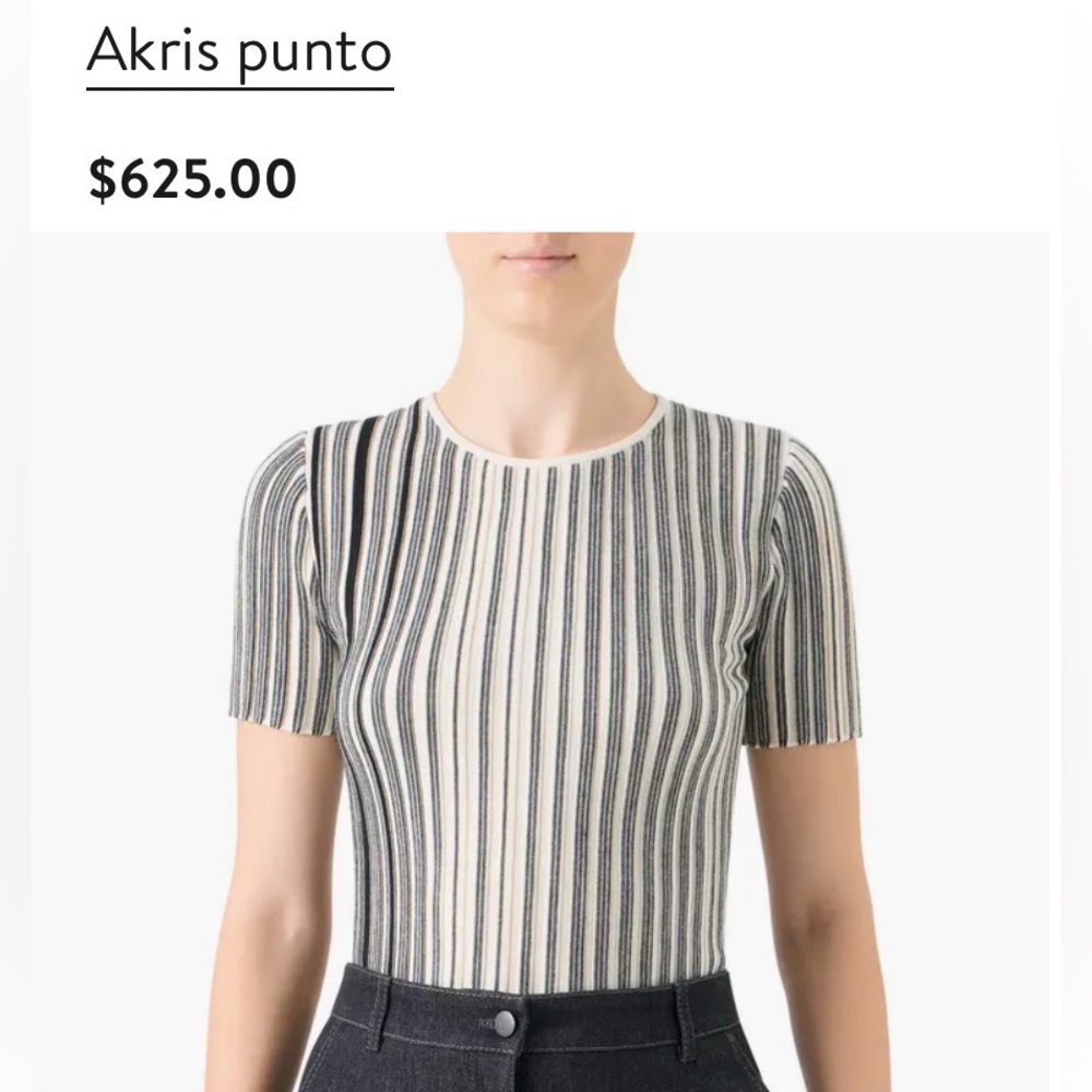 Akris Punto Black and Ivory Vertical-Striped Short Sleeve Top